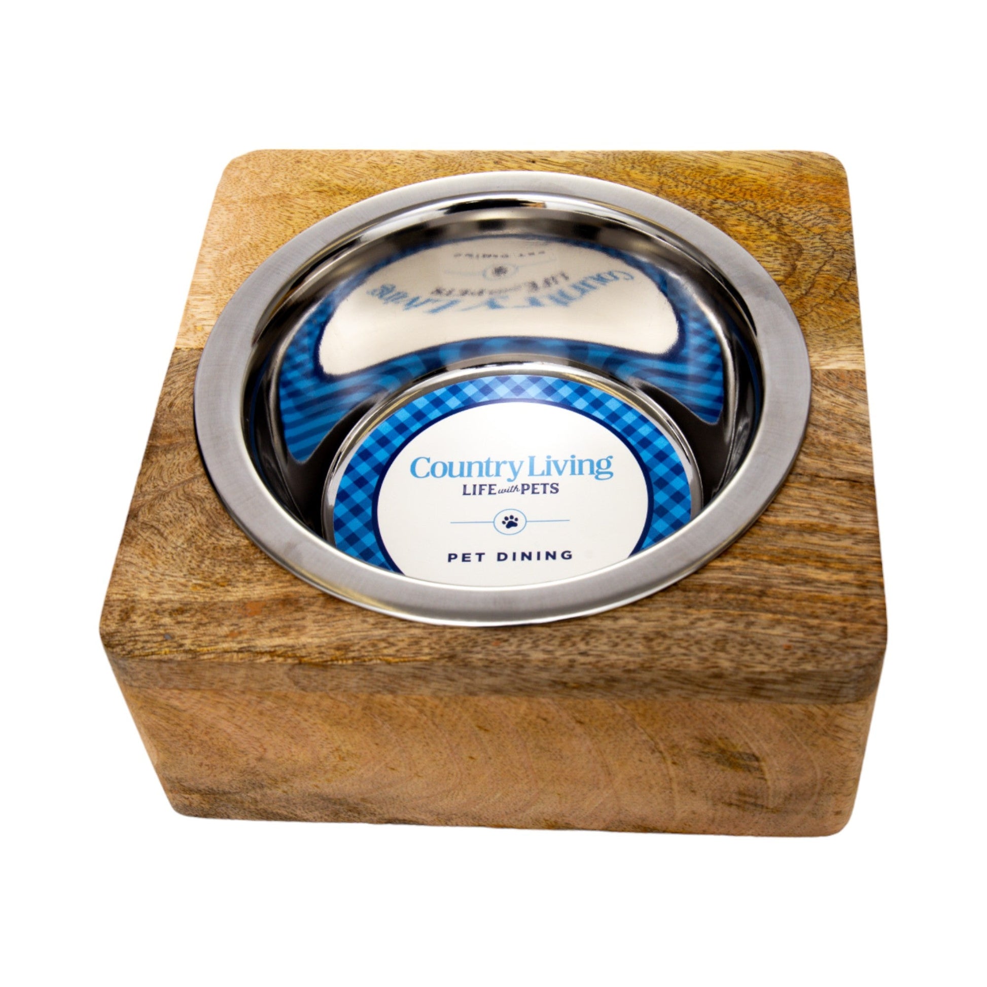 Stainless steel dog bowl with wood holder made of mangowood by American Pet Supplies