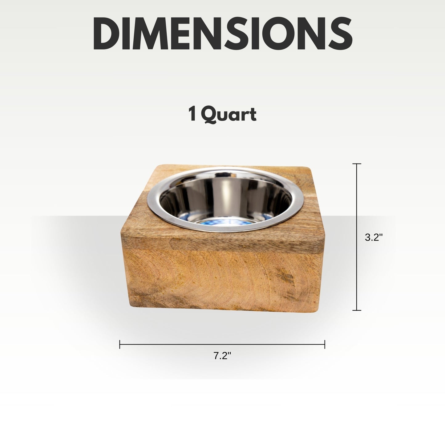 Stainless steel dog bowl with wood holder measuring 7.2 by 3.2 inches for pets