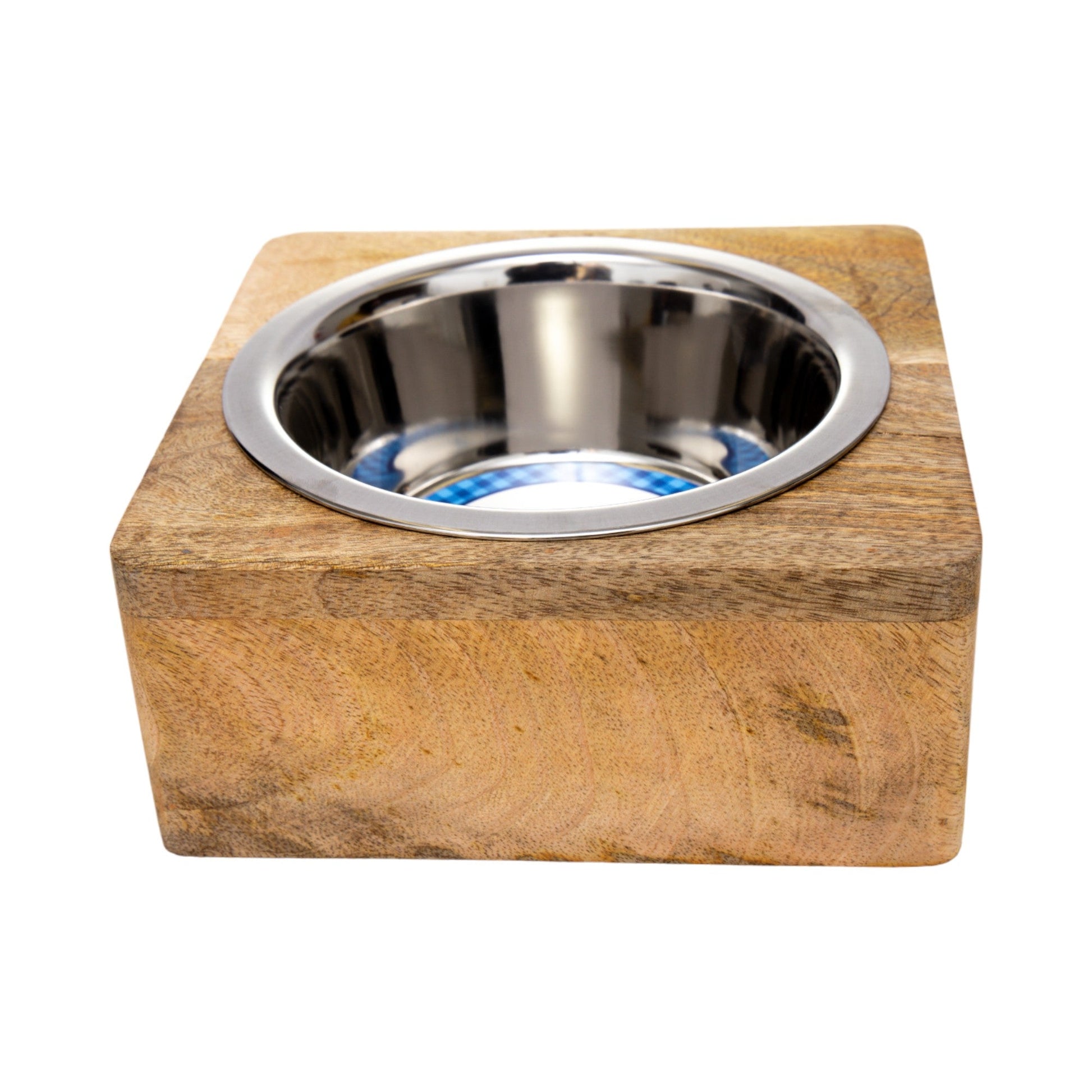 Stainless steel dog bowl with wood holder made from mangowood by American Pet Supplies