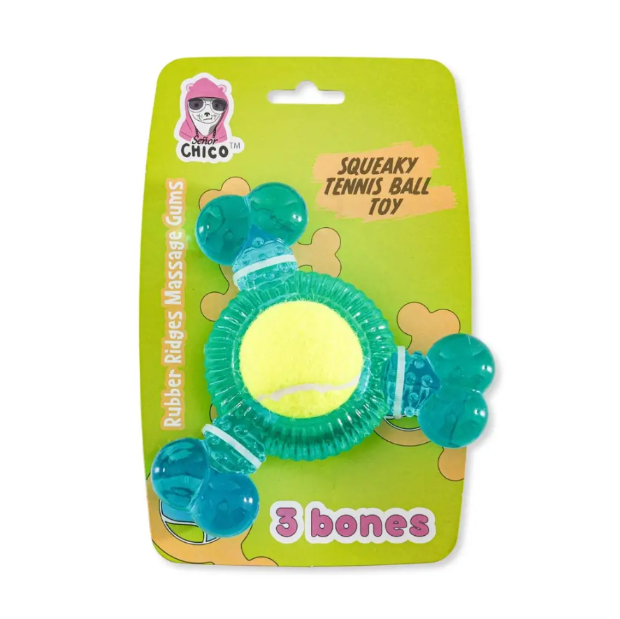 TPR Dog Chew Toy with Squeaker and Tennis Ball from American Pet Supplies for playful pets