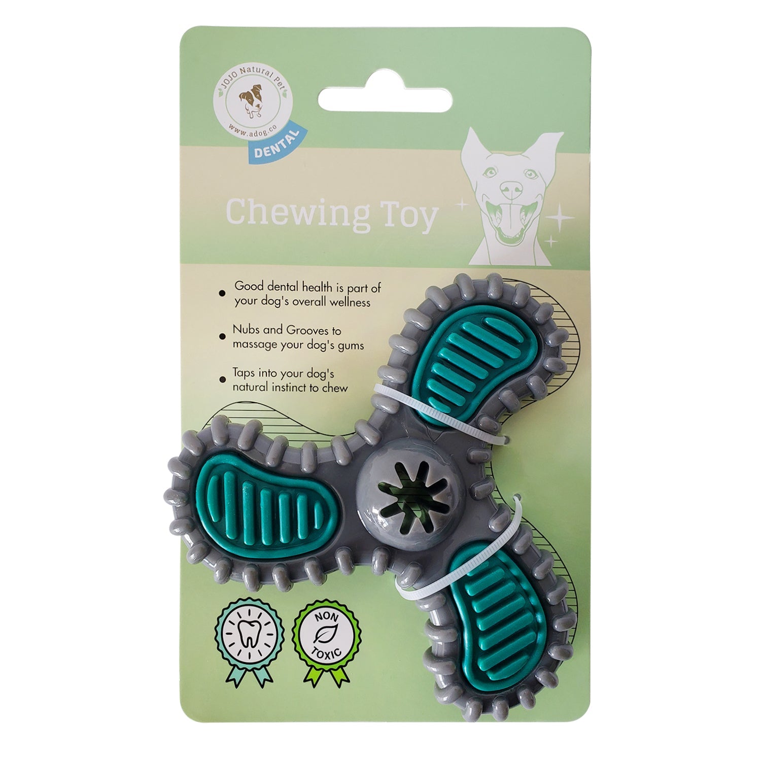 American Pet Supplies dog dental chew toy with textured green and gray nubs for gum massage