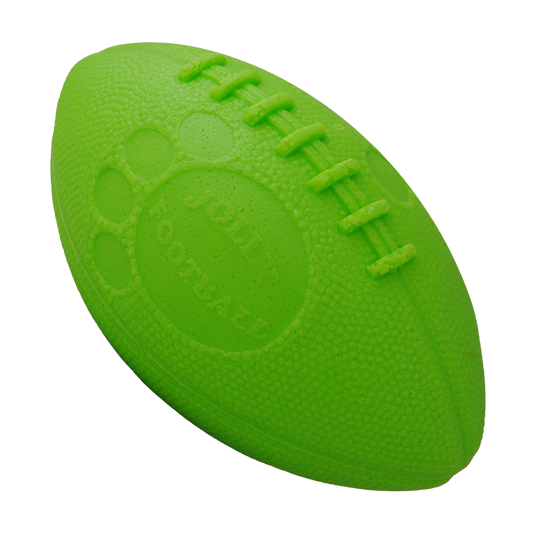 Jolly Pets bright green dog football toy designed for interactive play and safe chewing