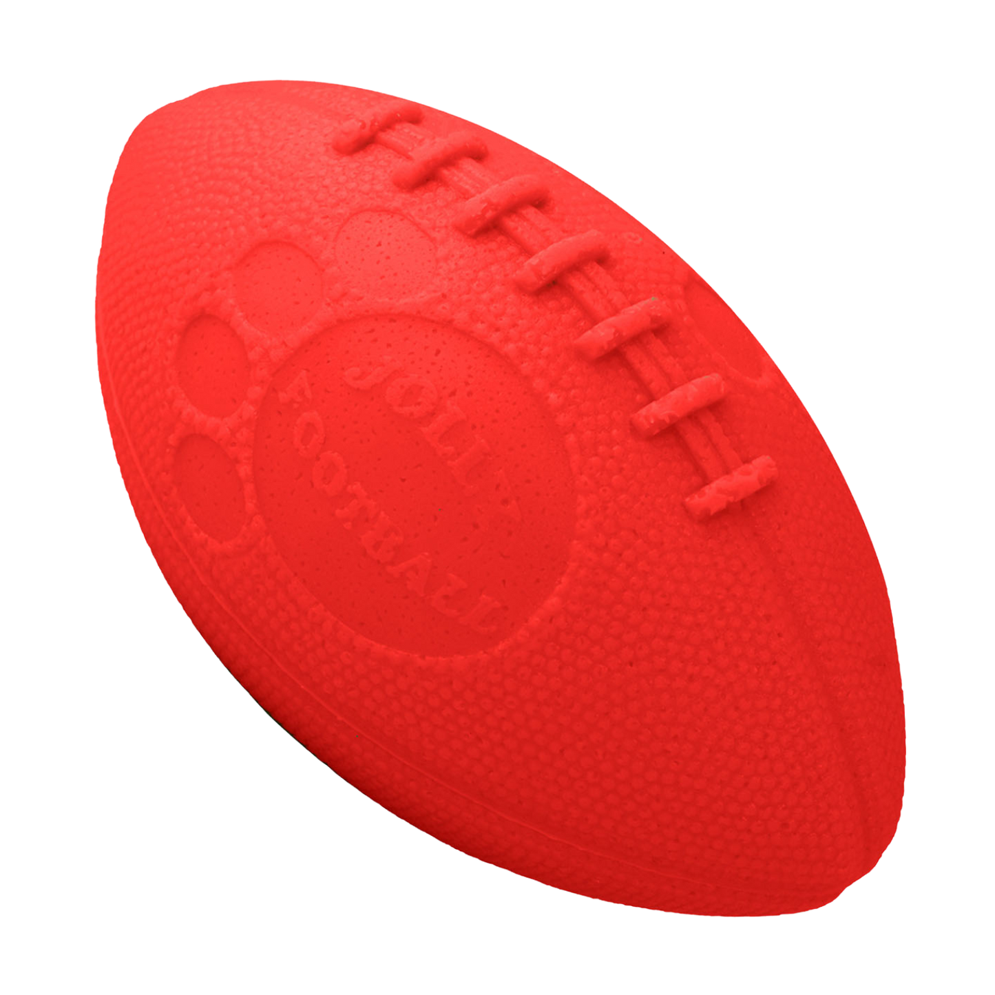 Jolly Pets bright red dog football toy made from durable rubber for interactive playtime
