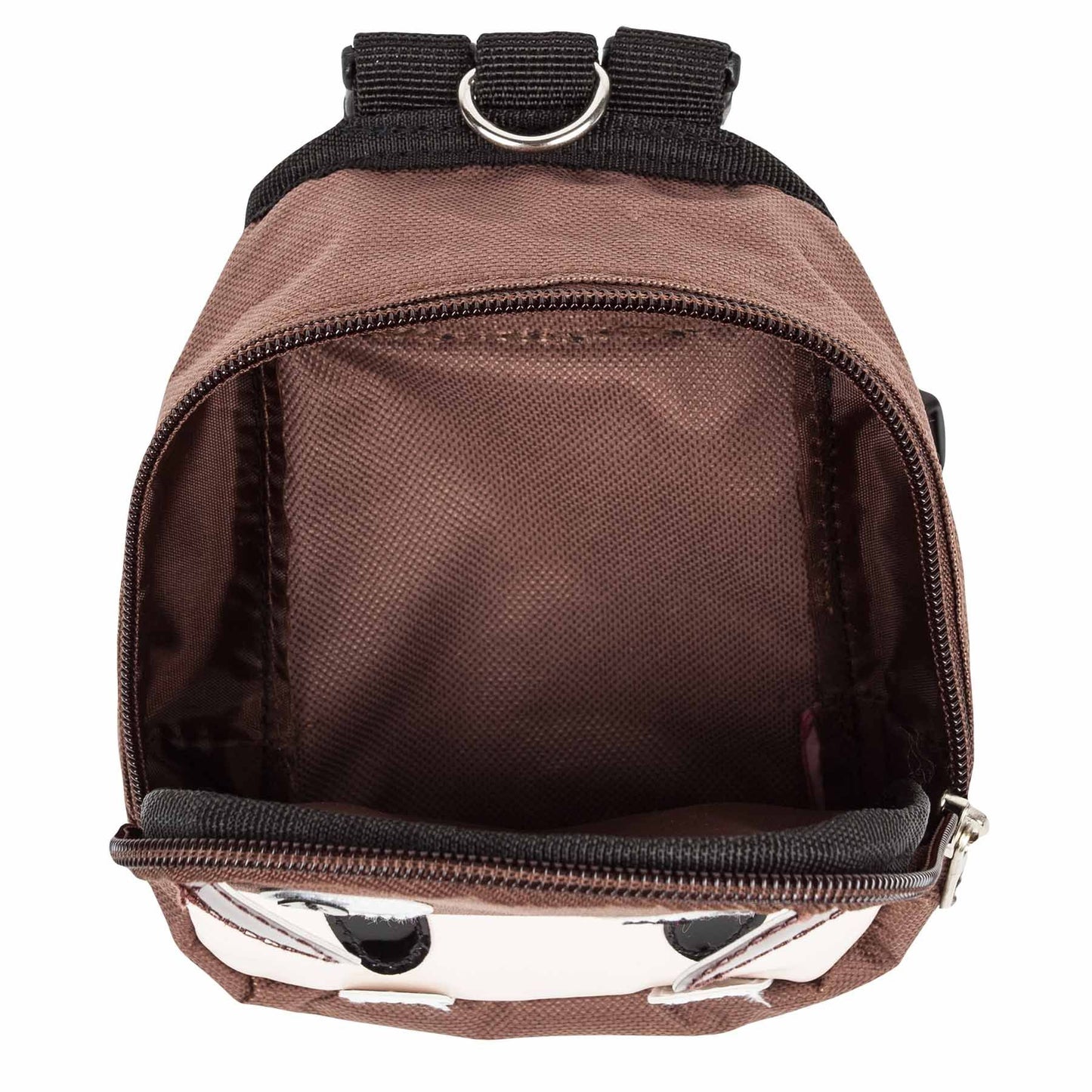 Brown dog harness backpack with pockets open storage compartment and adjustable straps
