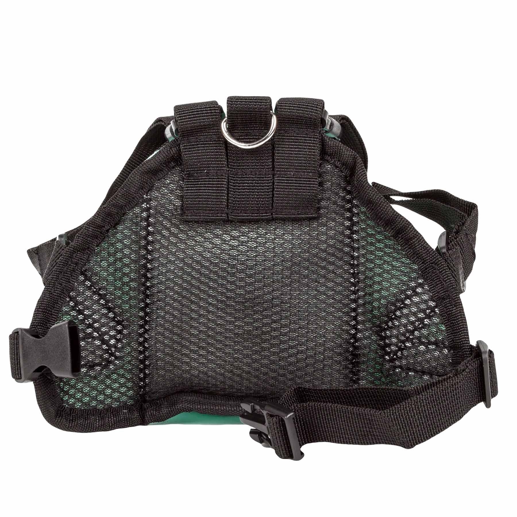 Black breathable dog harness backpack with pockets featuring adjustable straps and secure buckles