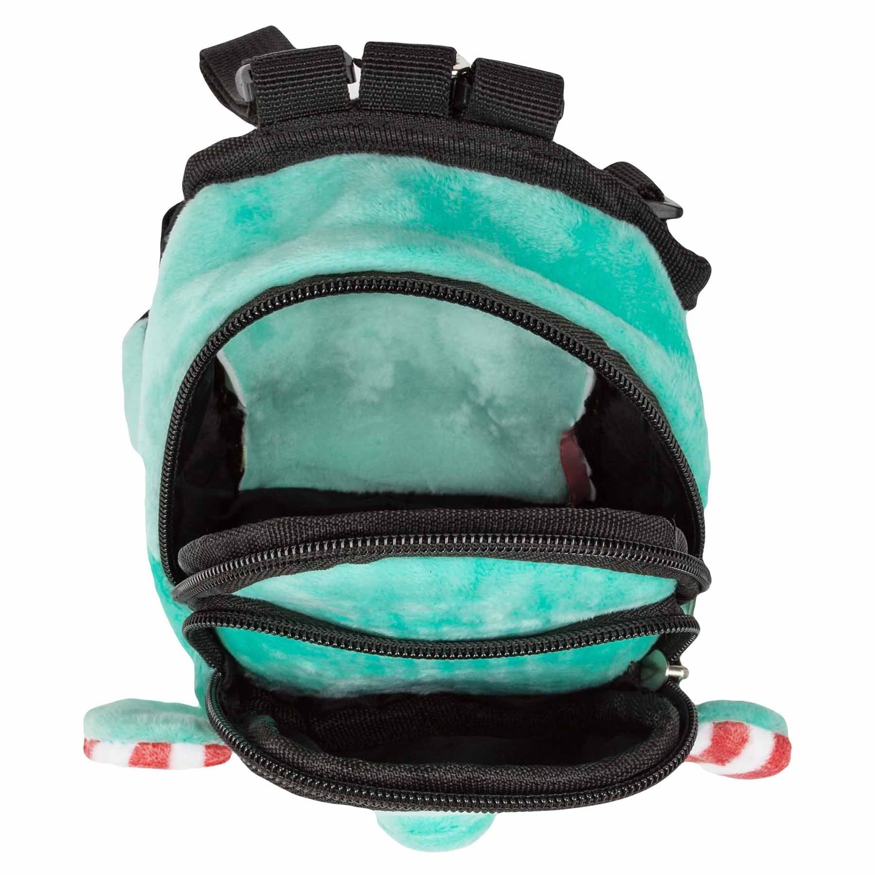 Green and black dog harness backpack with pockets open for storage by PawCounter.com