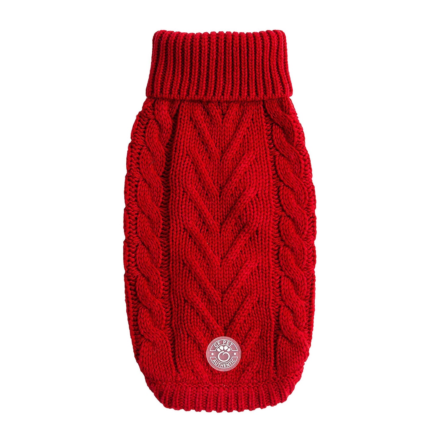 Cozy red dog sweater with a stylish cable knit design for winter warmth