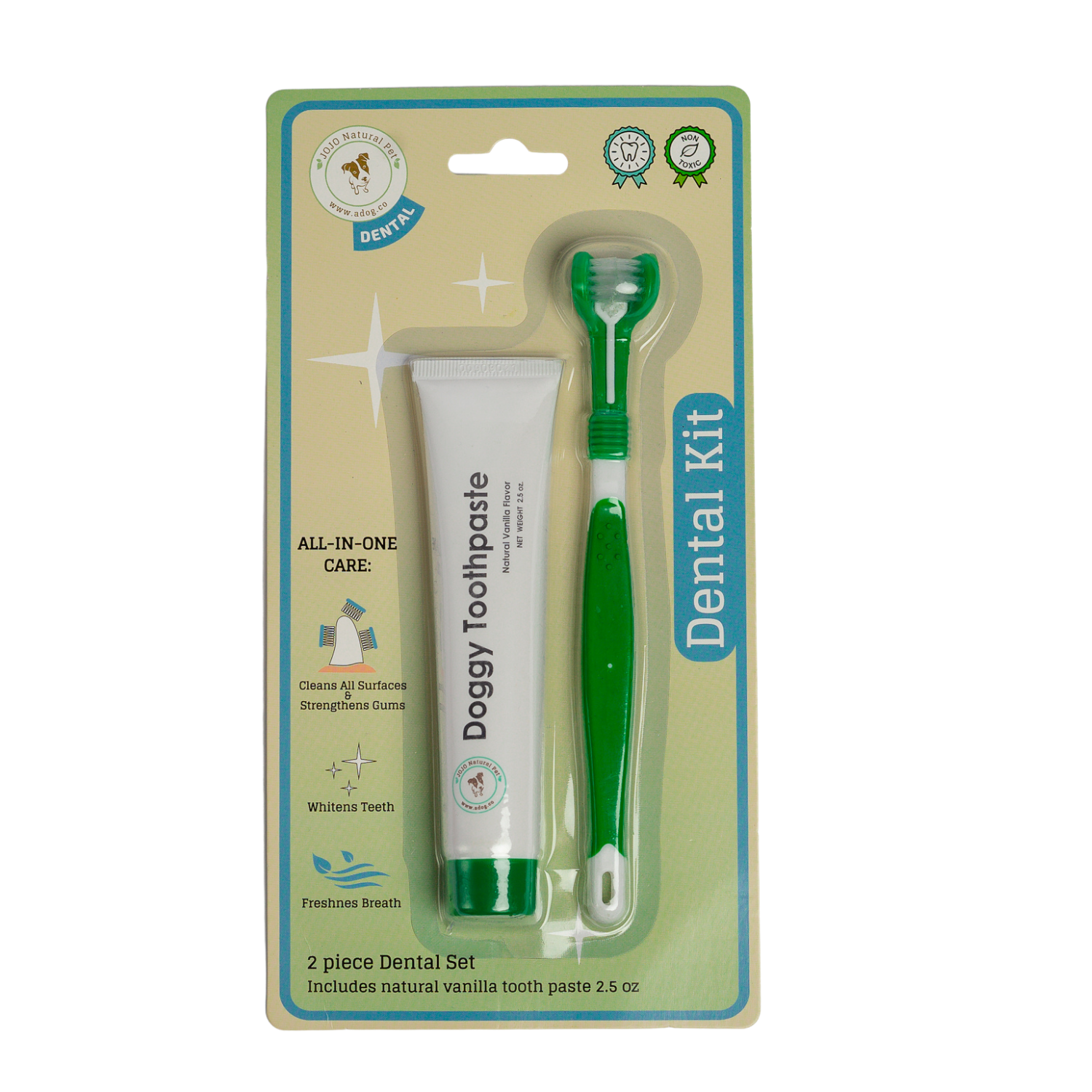 American Pet Supplies dog toothbrush and toothpaste kit with green toothbrush and vanilla toothpaste