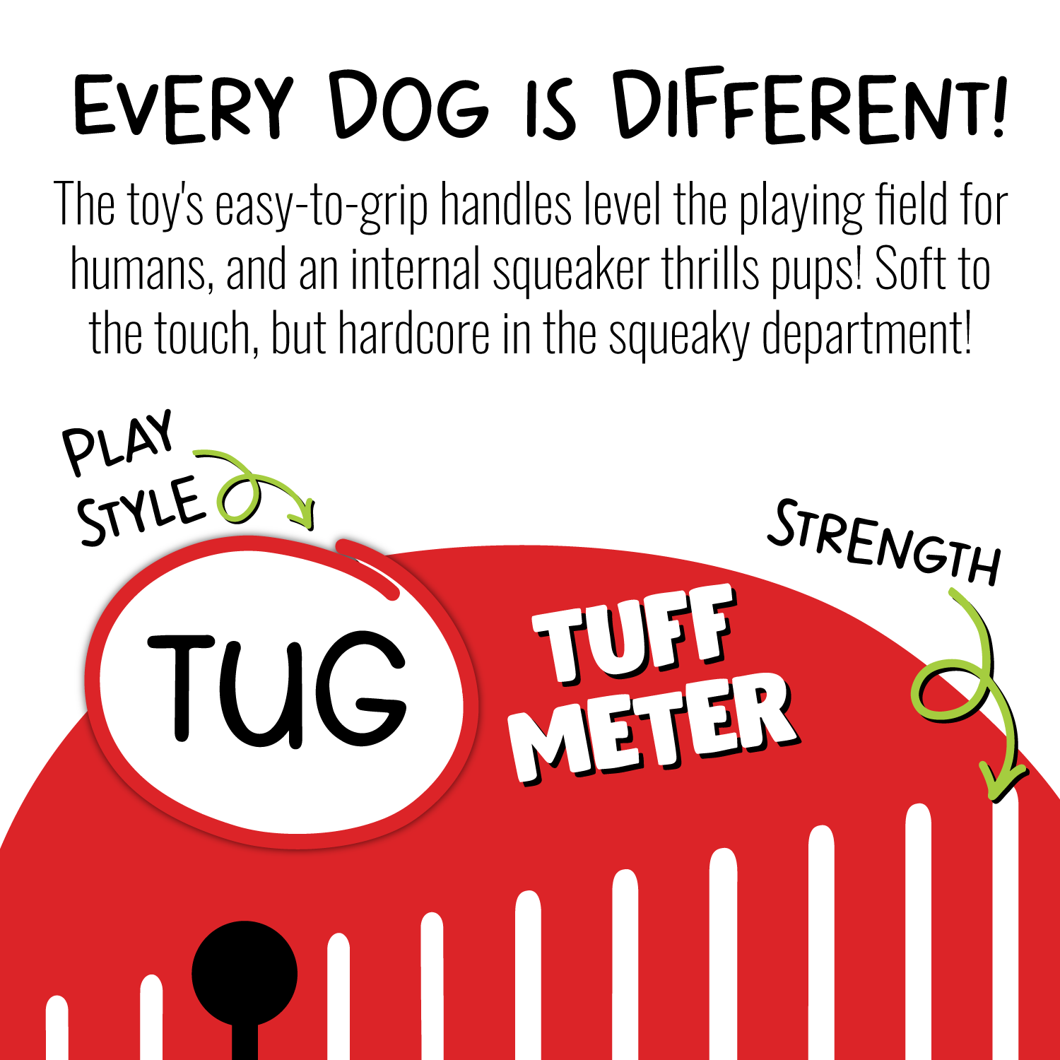 Jolly Pets dog tug toy elephant with easy-to-grip handles and a squeaker for interactive playtime