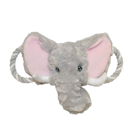 Jolly Pets dog tug toy elephant with soft fabric and sturdy rope for interactive playtime