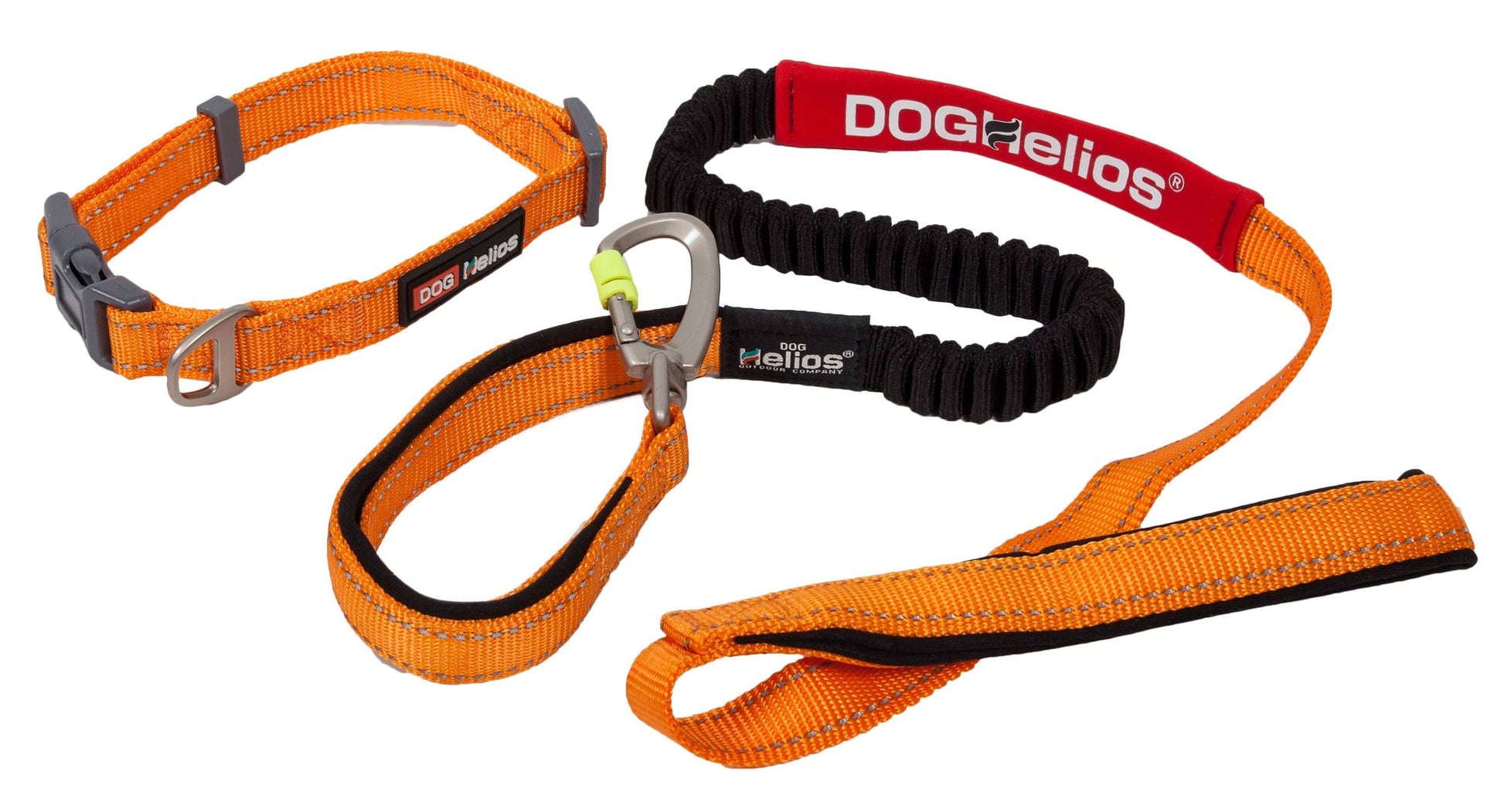 Durable pet leash for active dogs with padded handle and metal clip in orange and black colors