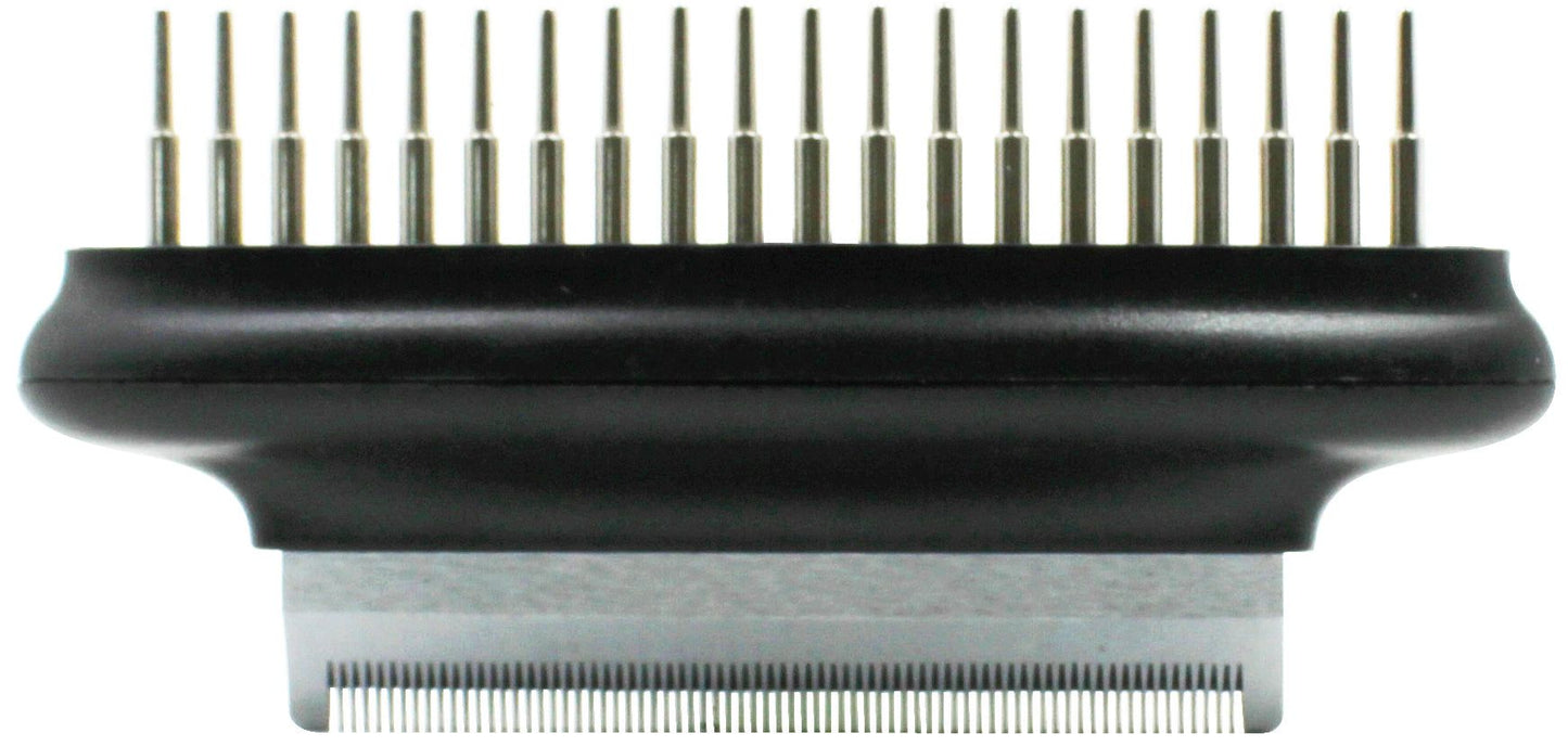 PawCounter.com dual-sided pet rake and deshedder with metal pins and blades for grooming