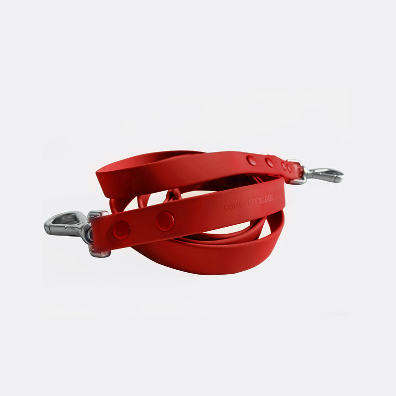 Come Here Buddy durable dog leash in red designed for comfort and strength during walks