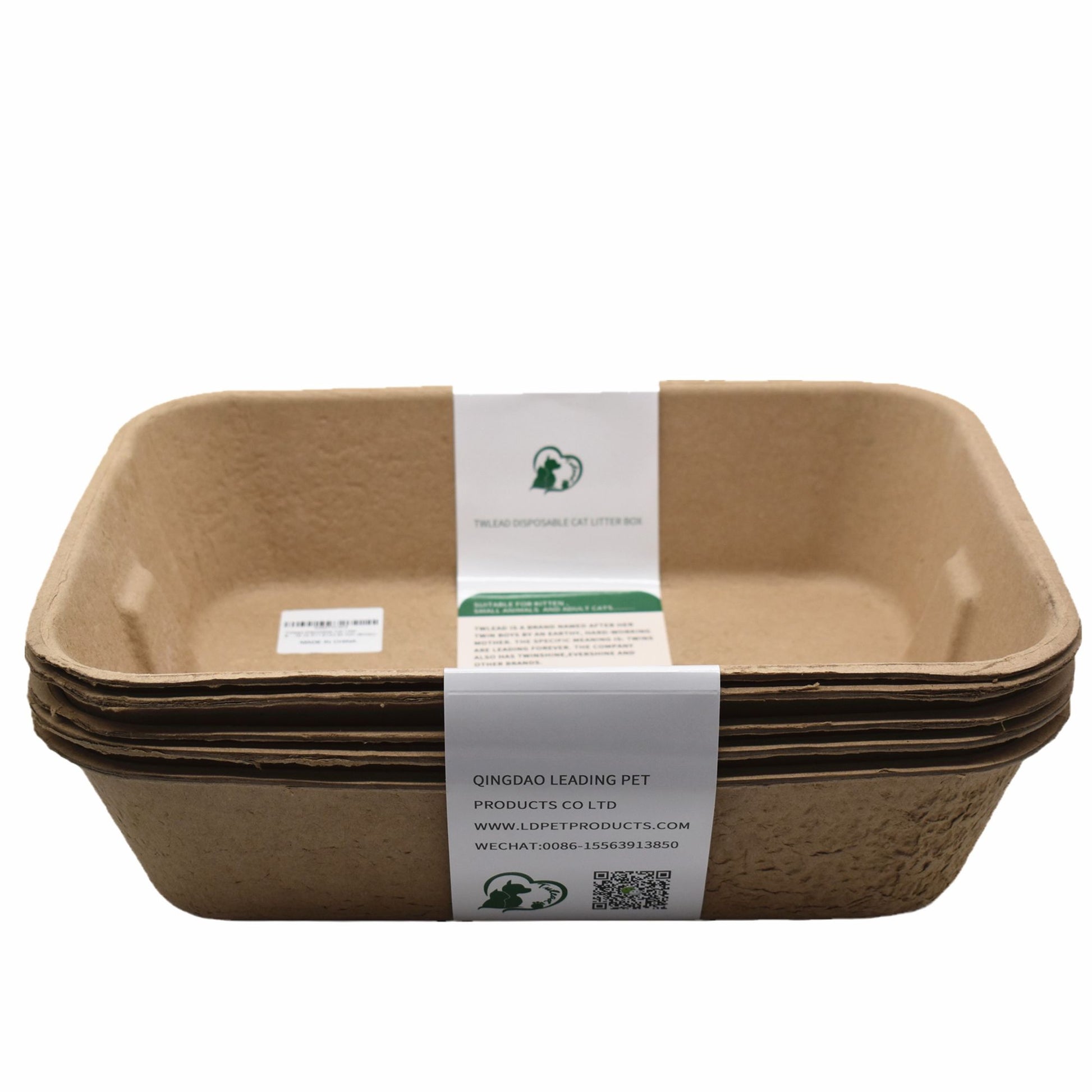 Eco friendly disposable cat litter box stack made of brown biodegradable material for pets