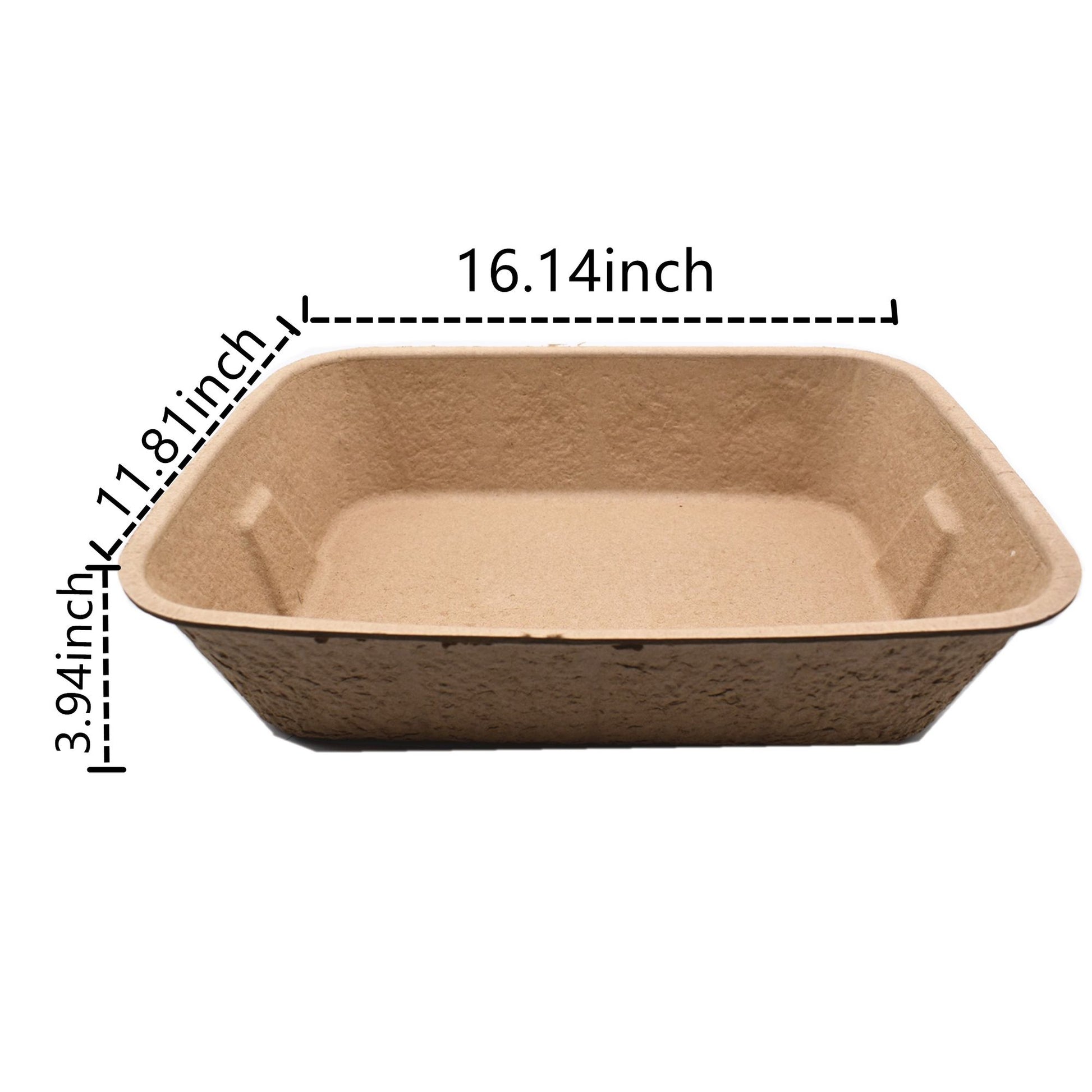 Eco friendly disposable cat litter box made of biodegradable material with dimensions 16.14 by 11.81 by 3.94 inches