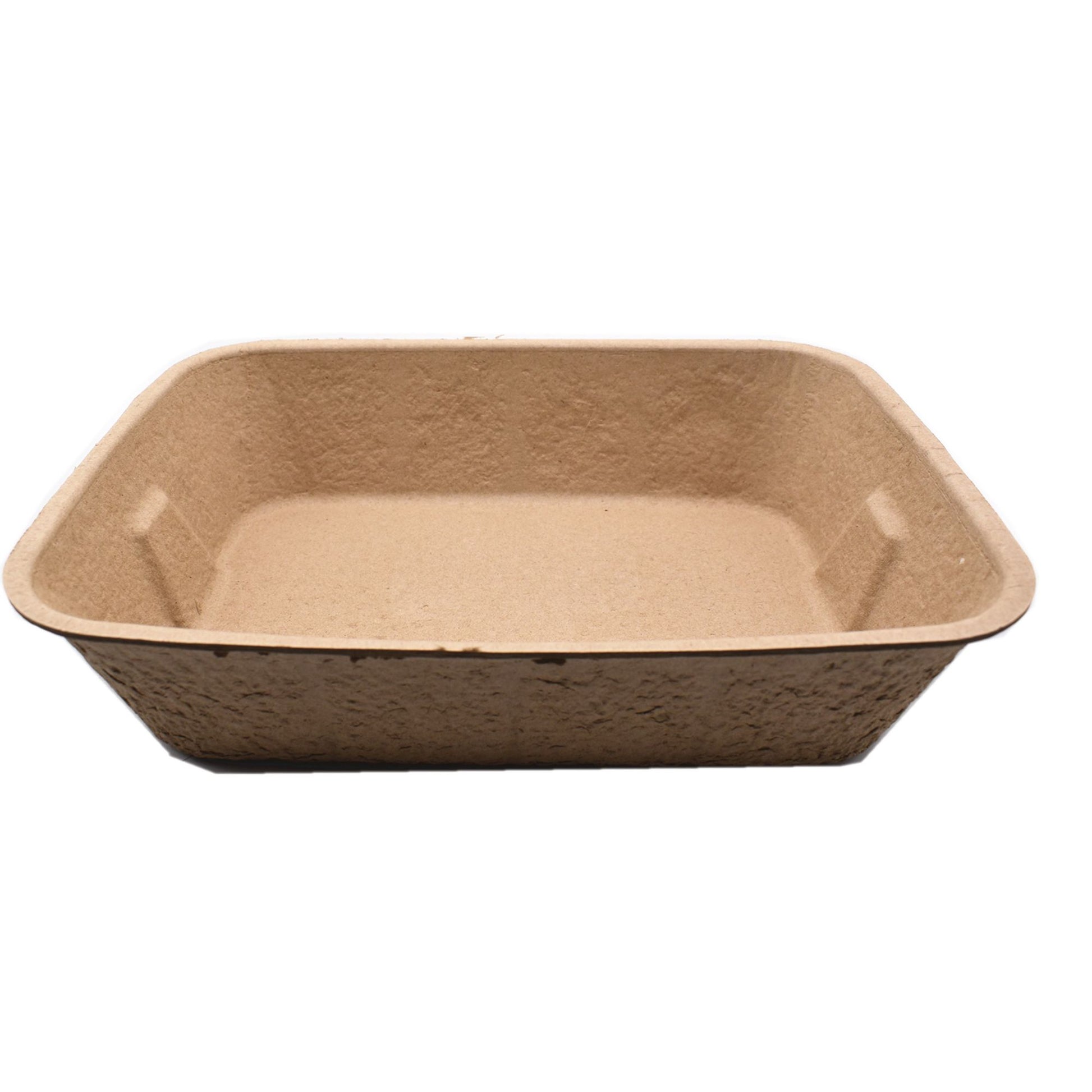 Eco friendly disposable cat litter box made from biodegradable materials with a rectangular shape