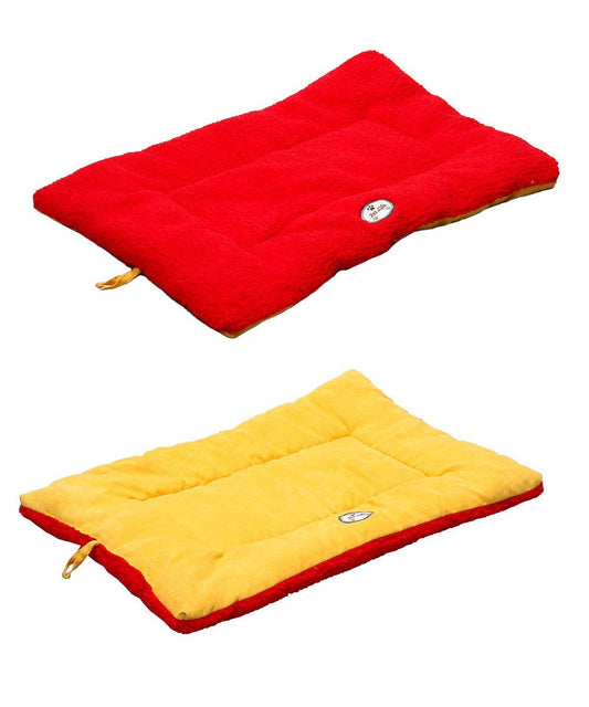 Red and yellow eco friendly pet bed mat with soft cushioned fabric from PawCounter.com