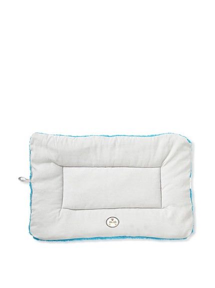 PawCounter.com eco friendly pet bed mat in white with blue edges for sustainable pet comfort