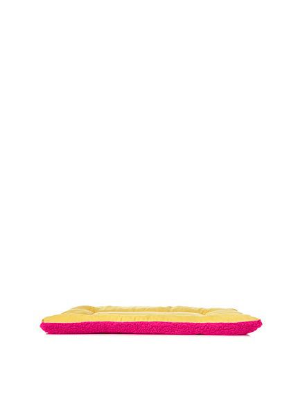 Yellow and pink eco-friendly pet bed mat from PawCounter.com with soft cushioned surface