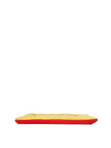 PawCounter.com eco friendly pet bed mat in yellow and red colors with soft cushioned surface