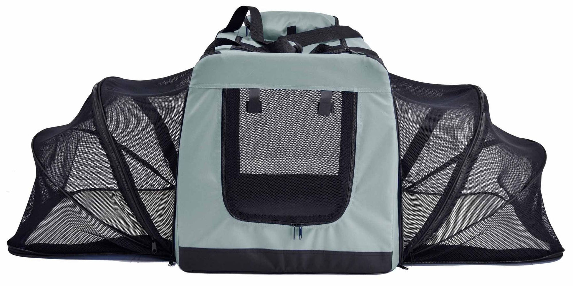 PawCounter.com expandable dog crate in light gray with mesh sides for ventilation and easy storage