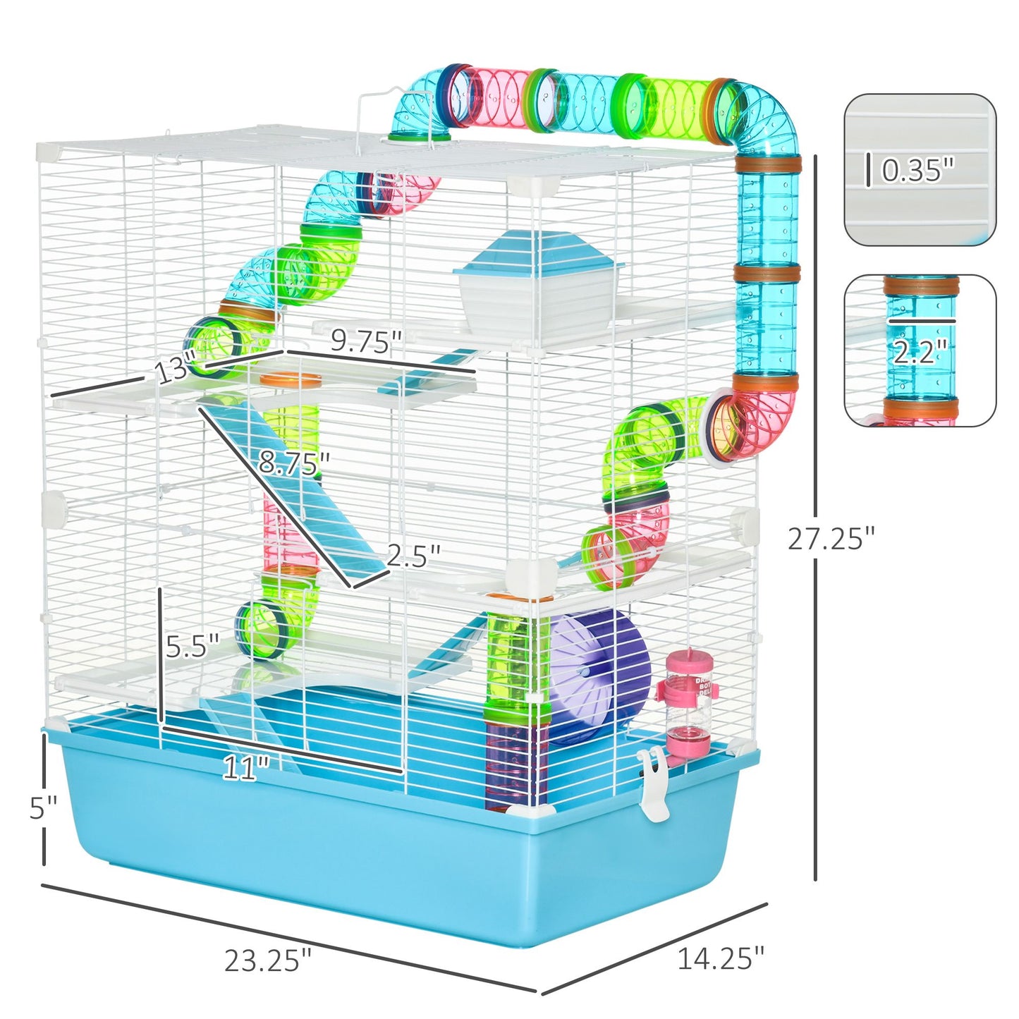 Spacious extra large hamster cage with tunnels, multiple levels, and colorful access tubes for active pets