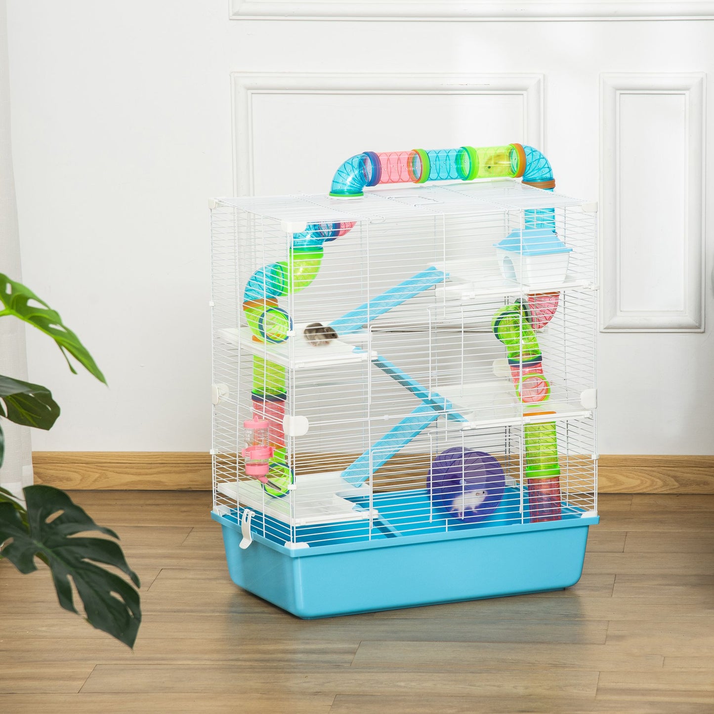 Extra large hamster cage with tunnels offers spacious living and play area for pets