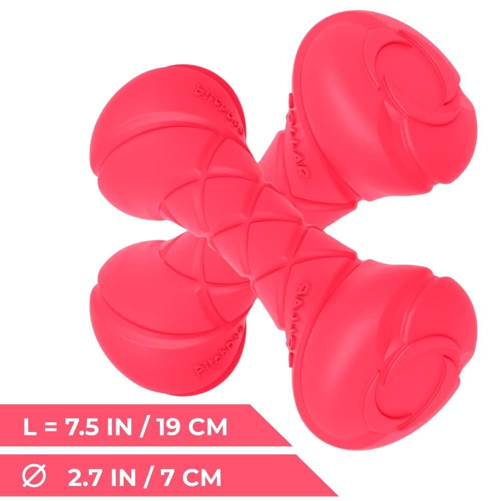 Bright red floating dog fetch toy with durable textured design for water play and outdoor fun
