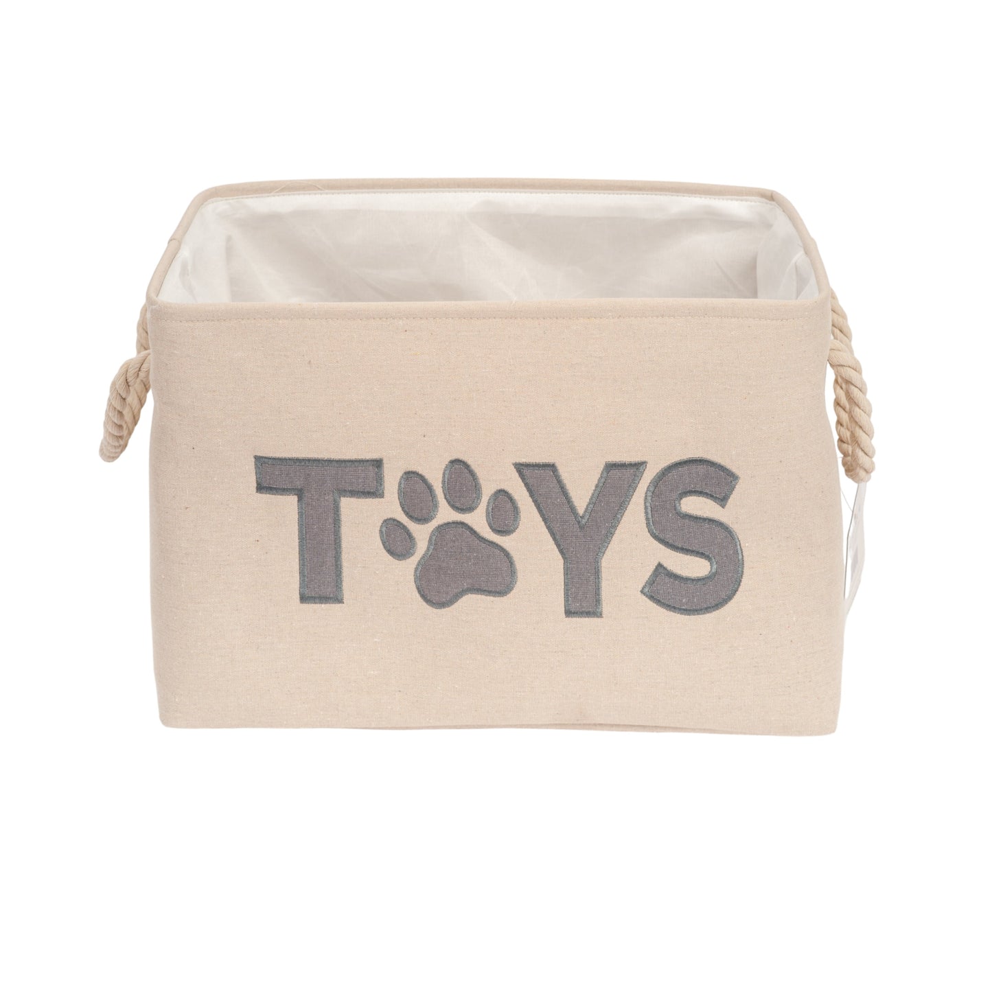 American Pet Supplies foldable dog toy storage bin with paw print design and rope handles
