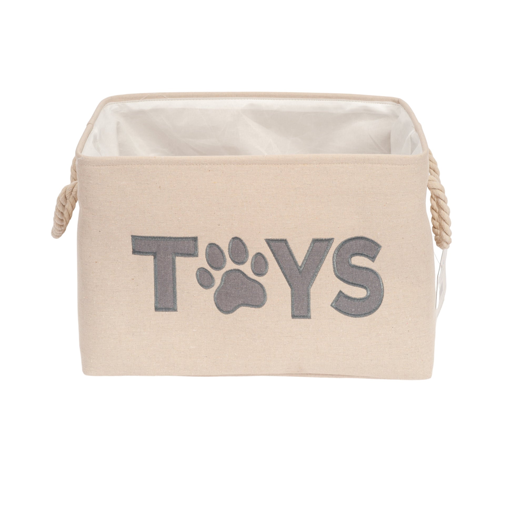 American Pet Supplies foldable dog toy storage bin with paw print design and rope handles
