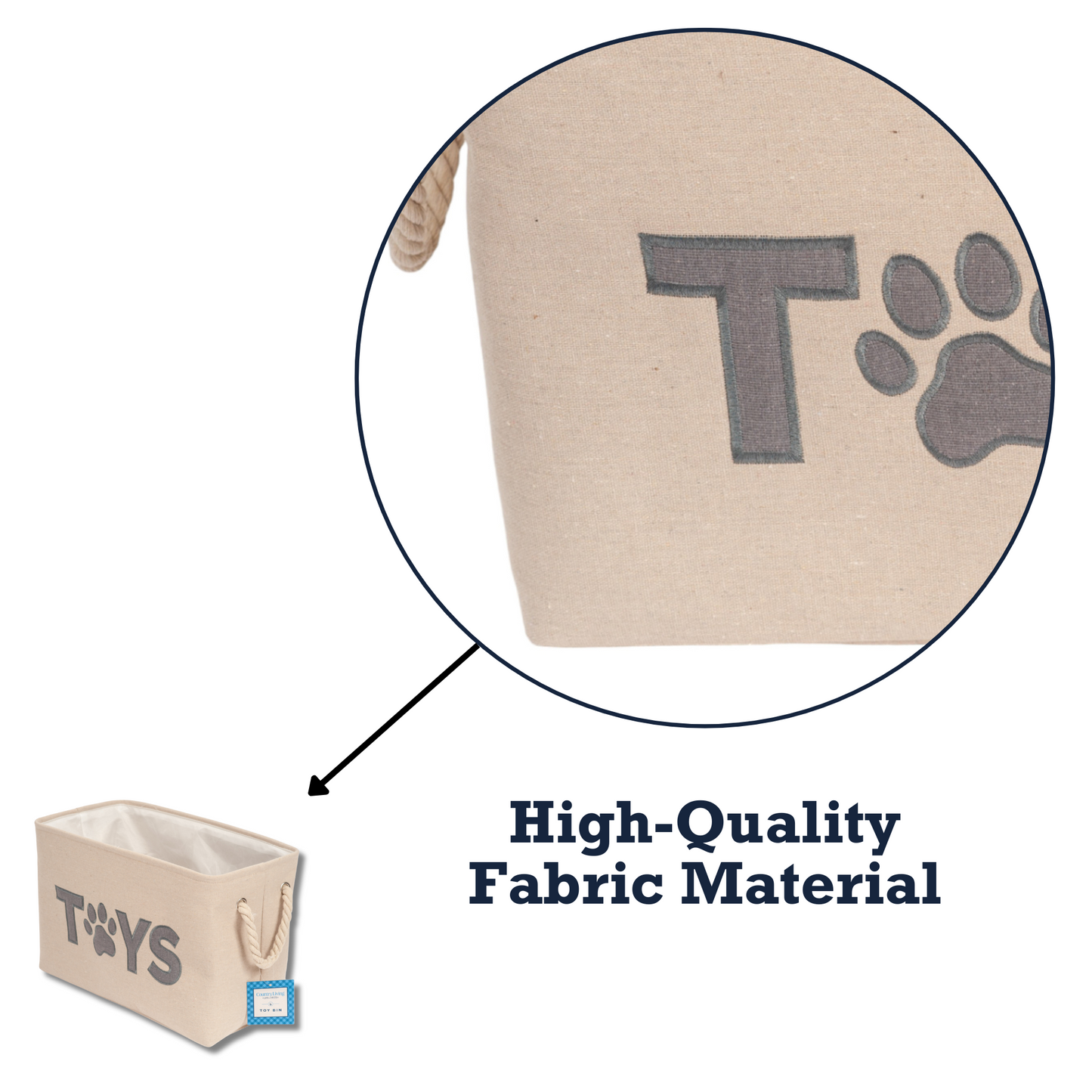 American Pet Supplies foldable dog toy storage bin in beige high-quality fabric with rope handles