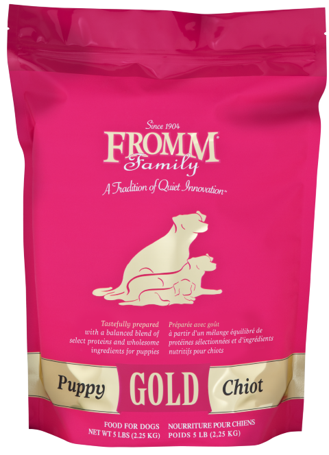 Fromm Gold Puppy food dry dog food in 5 lb pink and gold bag by The Family Pet
