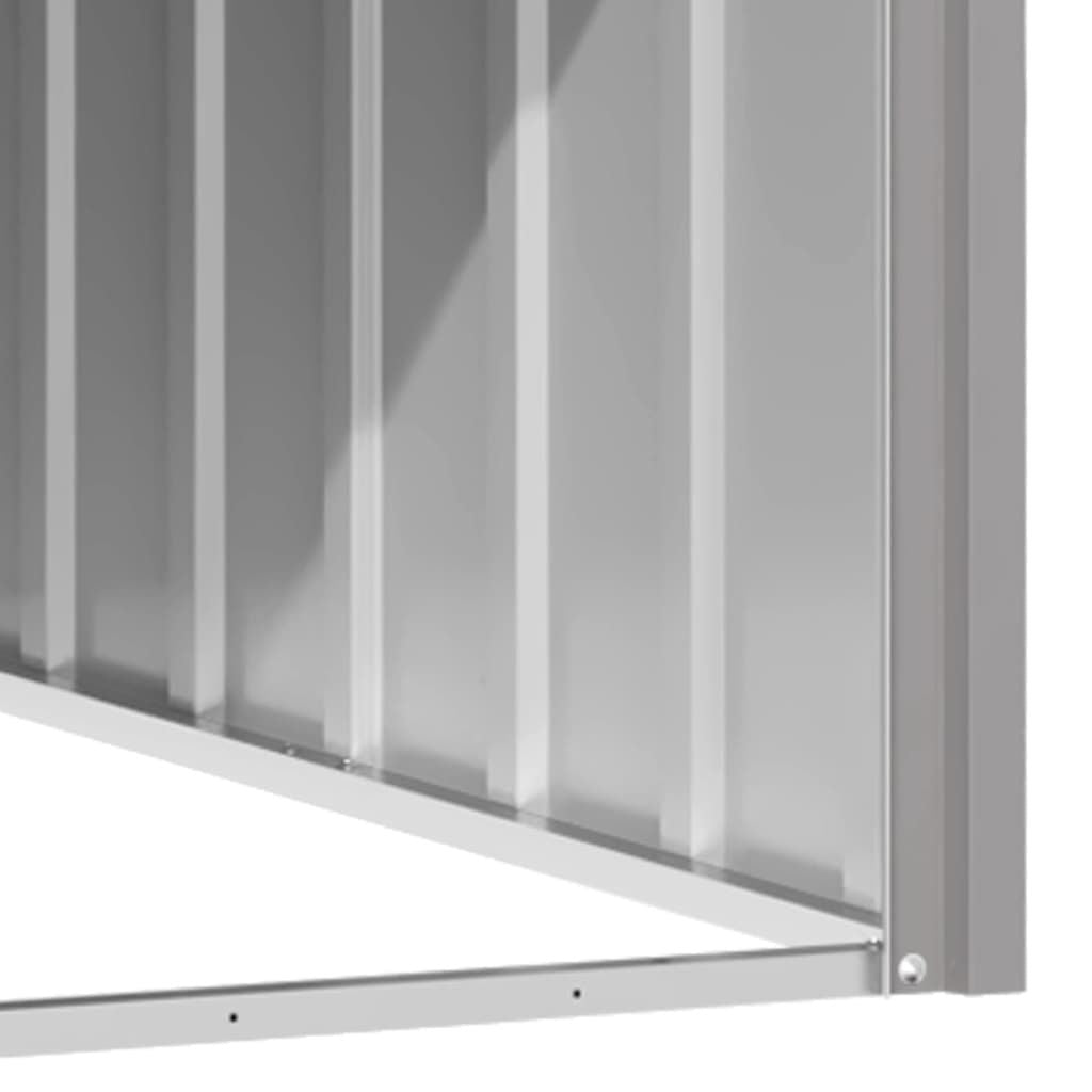 Close-up view of the galvanized steel dog house corner showing durable metal panels and sturdy construction