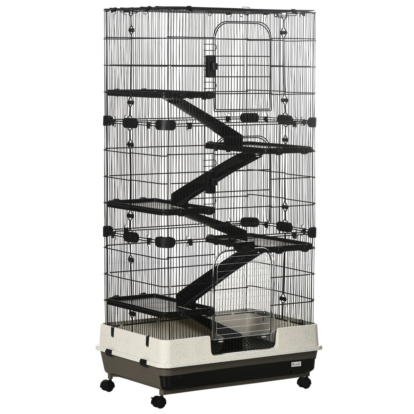PawCounter.com 6 tier small animal cage with multiple platforms and ramps on wheels