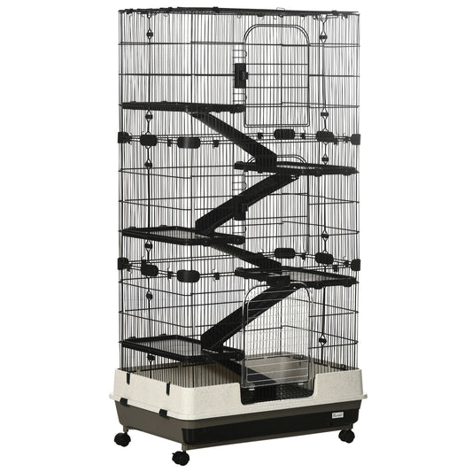 PawCounter.com 6 tier small animal cage with multiple platforms and ramps on wheels