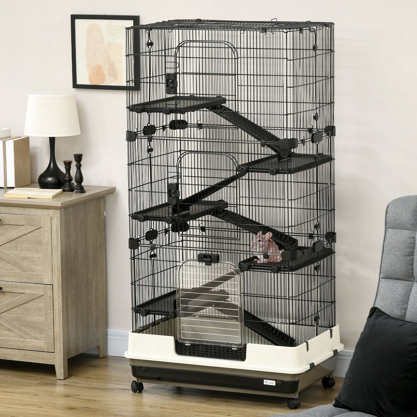 6 tier small animal cage by PawCounter.com with multiple platforms and ramps for pets
