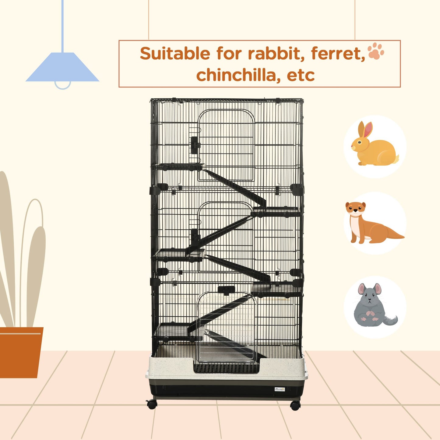 6 tier small animal cage suitable for rabbits ferrets chinchillas with ramps and wheels