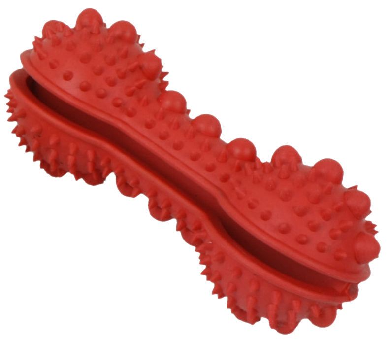 Red dog dental cleaning toy with textured surface for effective teeth cleaning and chewing