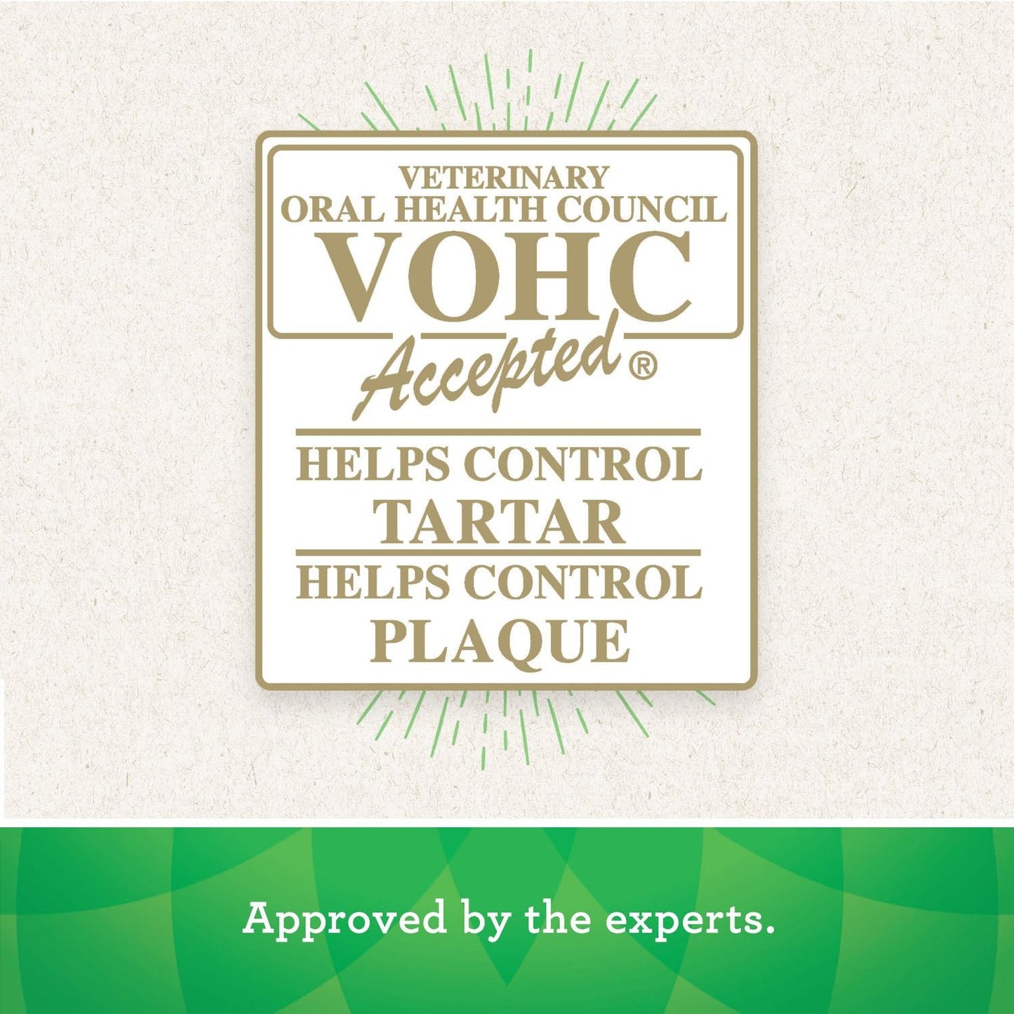 Veterinary Oral Health Council Seal for Greenies dental treats for large dogs, helps control tartar and plaque