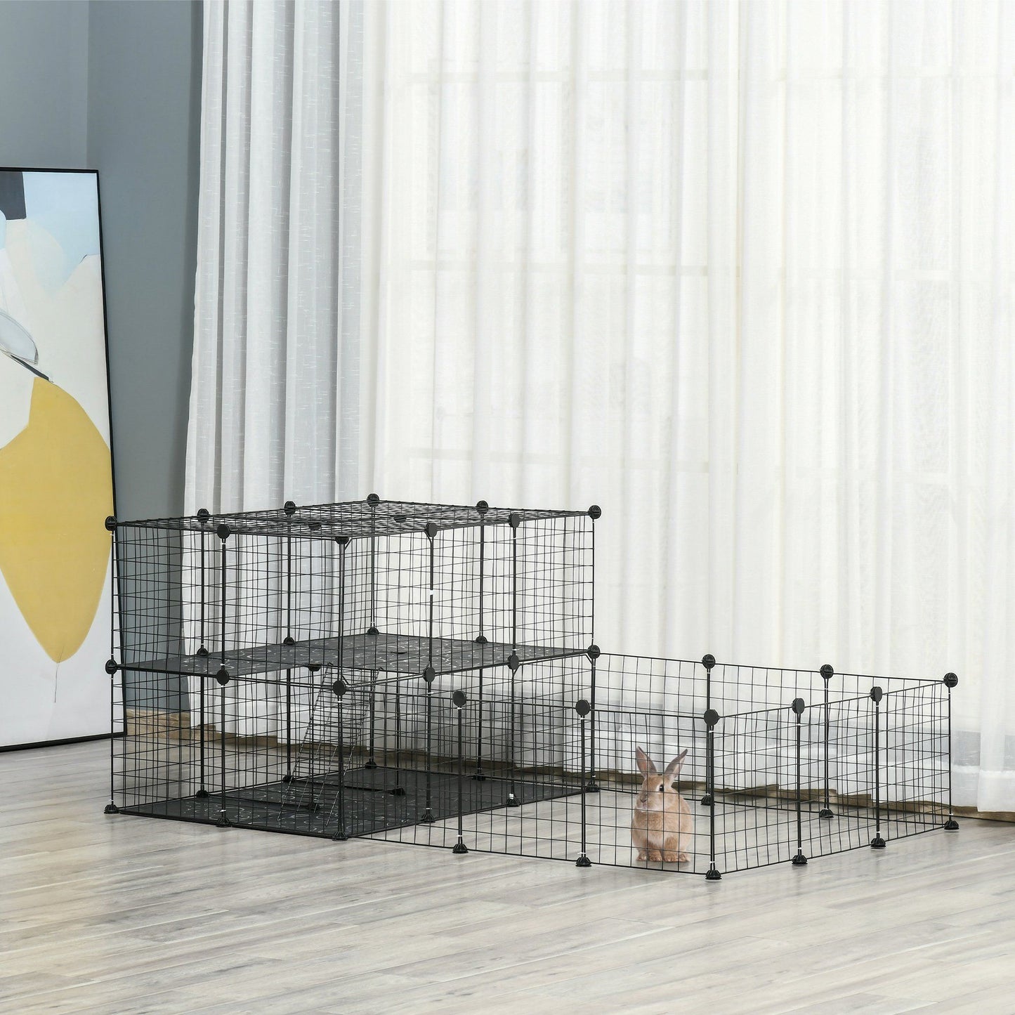 Spacious guinea pig playpen with door made of wire mesh for safe indoor play and exercise