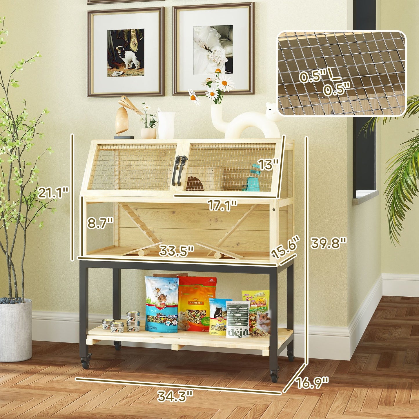 Large hamster cage with wheels, featuring multiple levels and ample space for play and rest