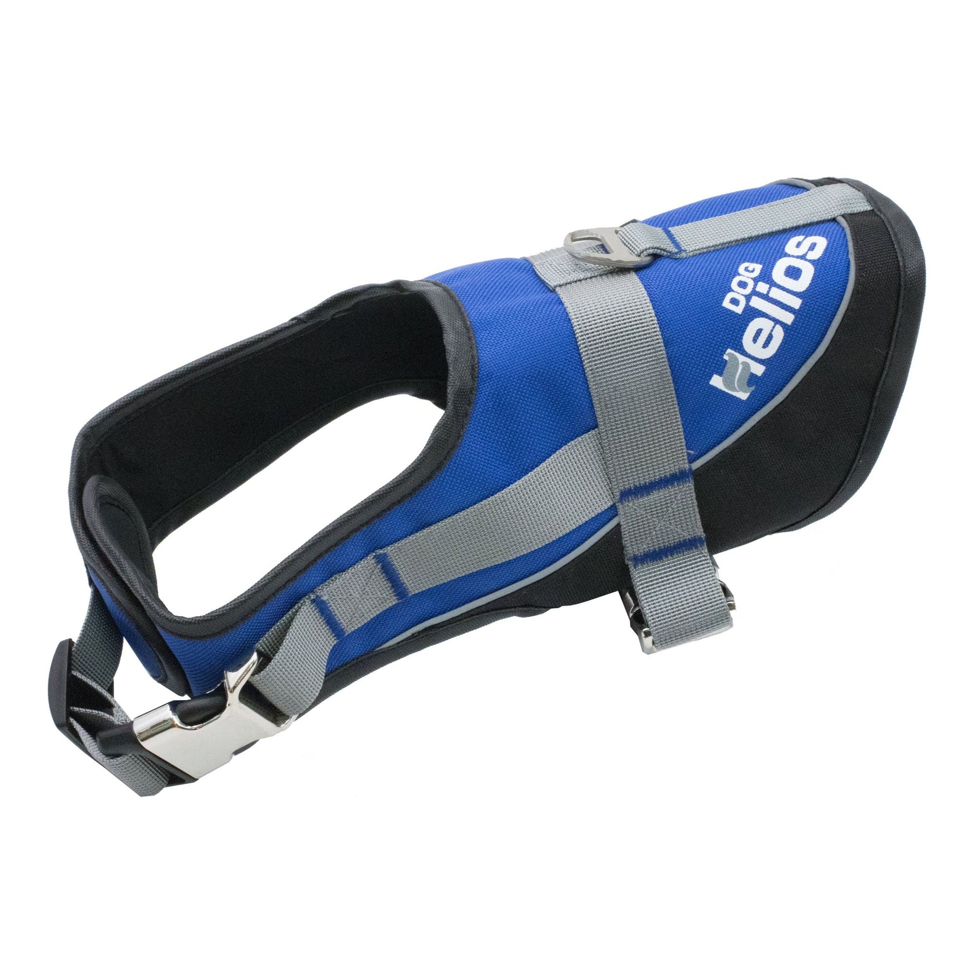 Blue and black reflective dog harness and leash set with adjustable gray straps from PawCounter com