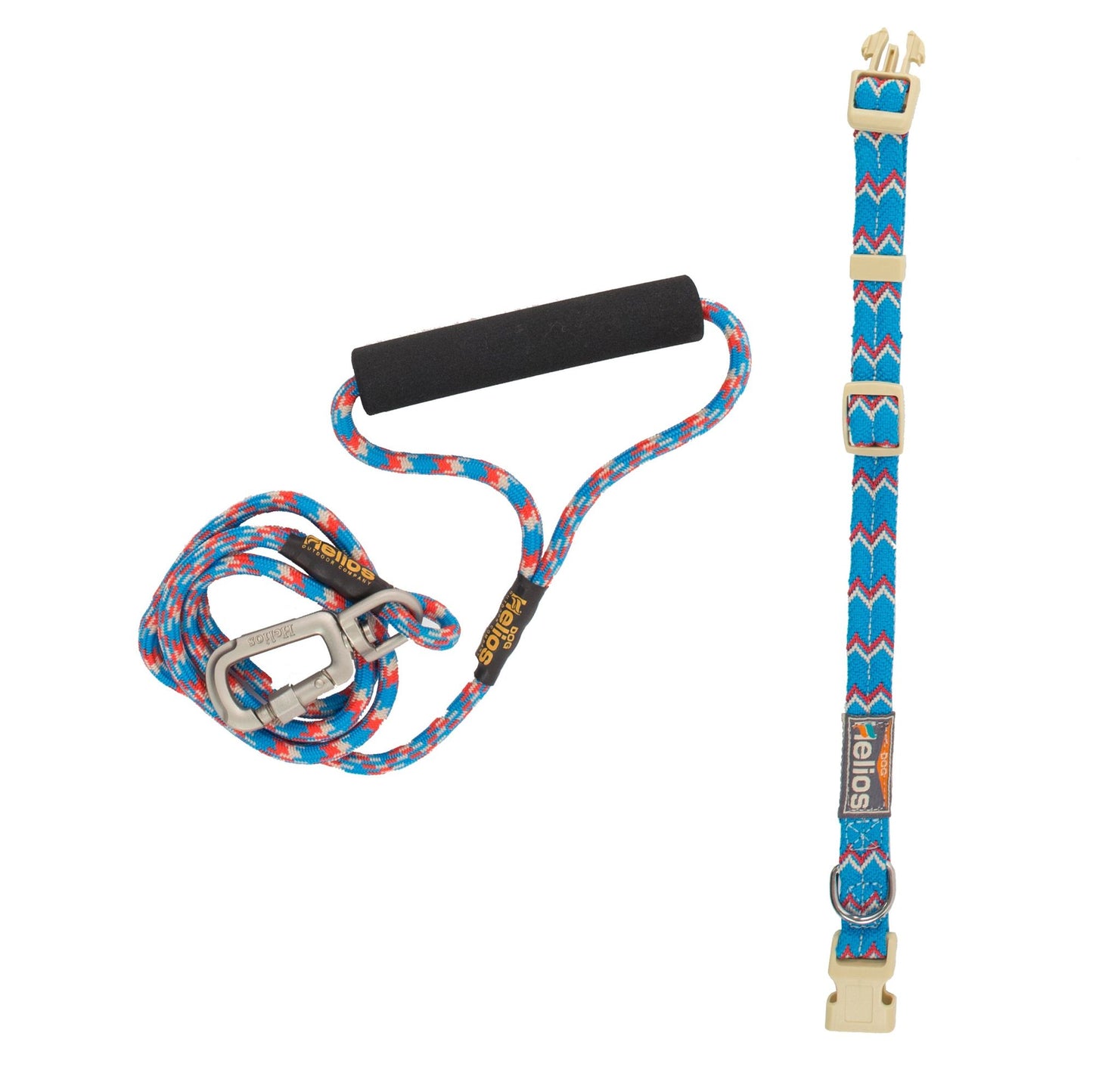 Blue and red reflective pet leash and collar with padded handle and adjustable buckle