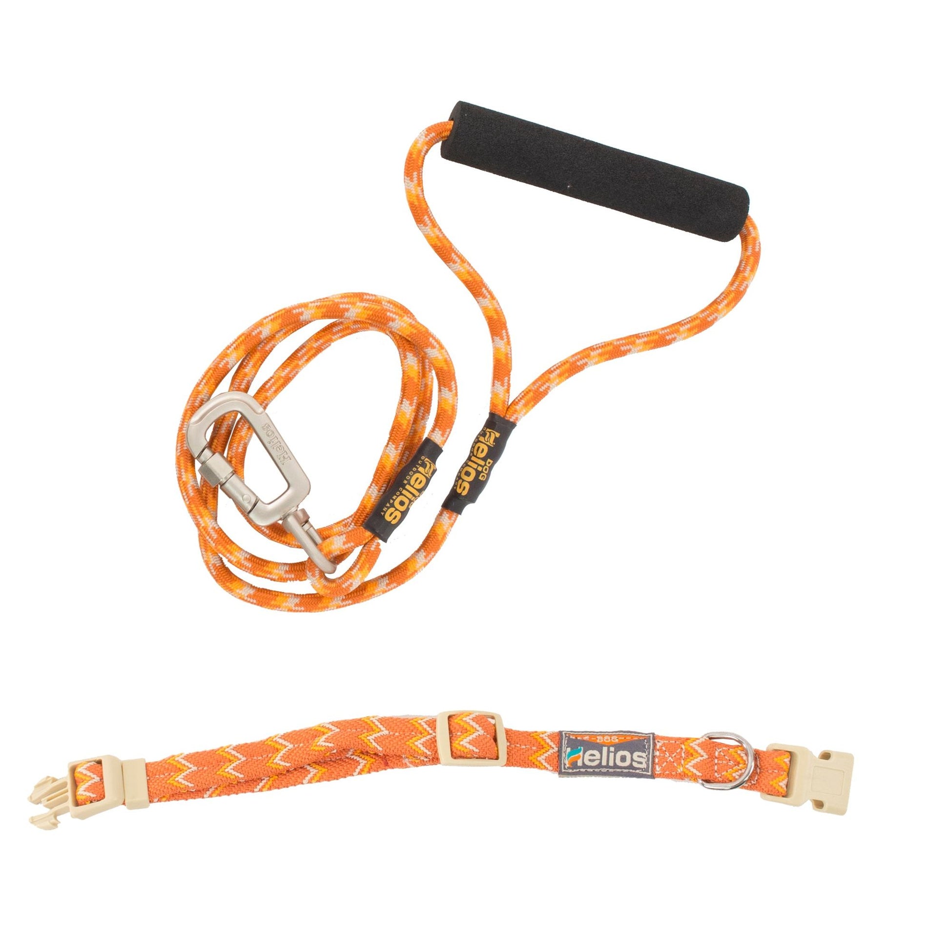 Orange reflective pet leash and collar set with padded handle and secure metal clasp for dogs