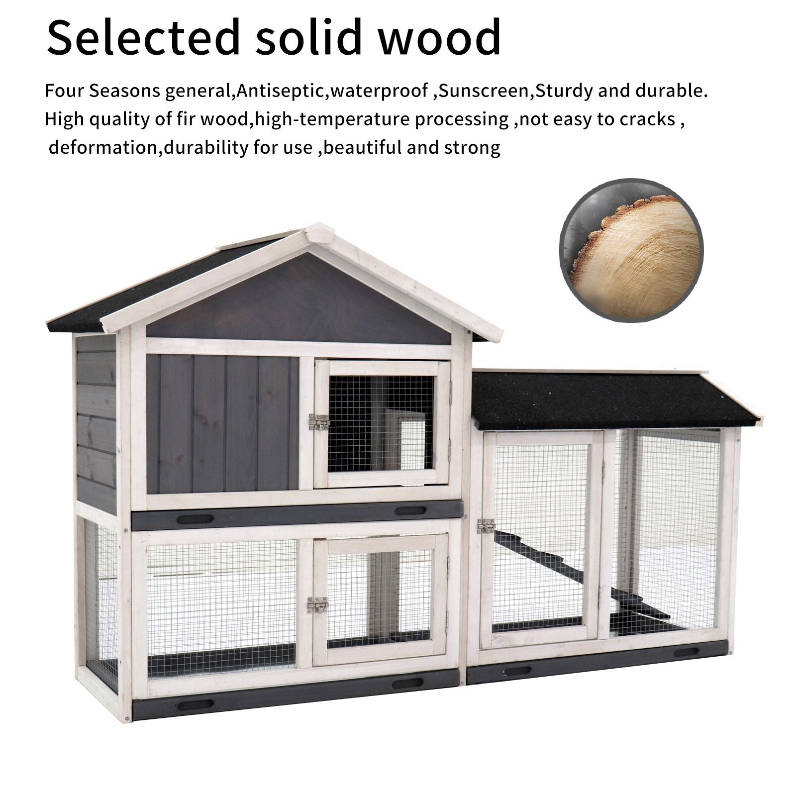 Indoor rabbit hutch with run made of selected solid wood with waterproof and durable design