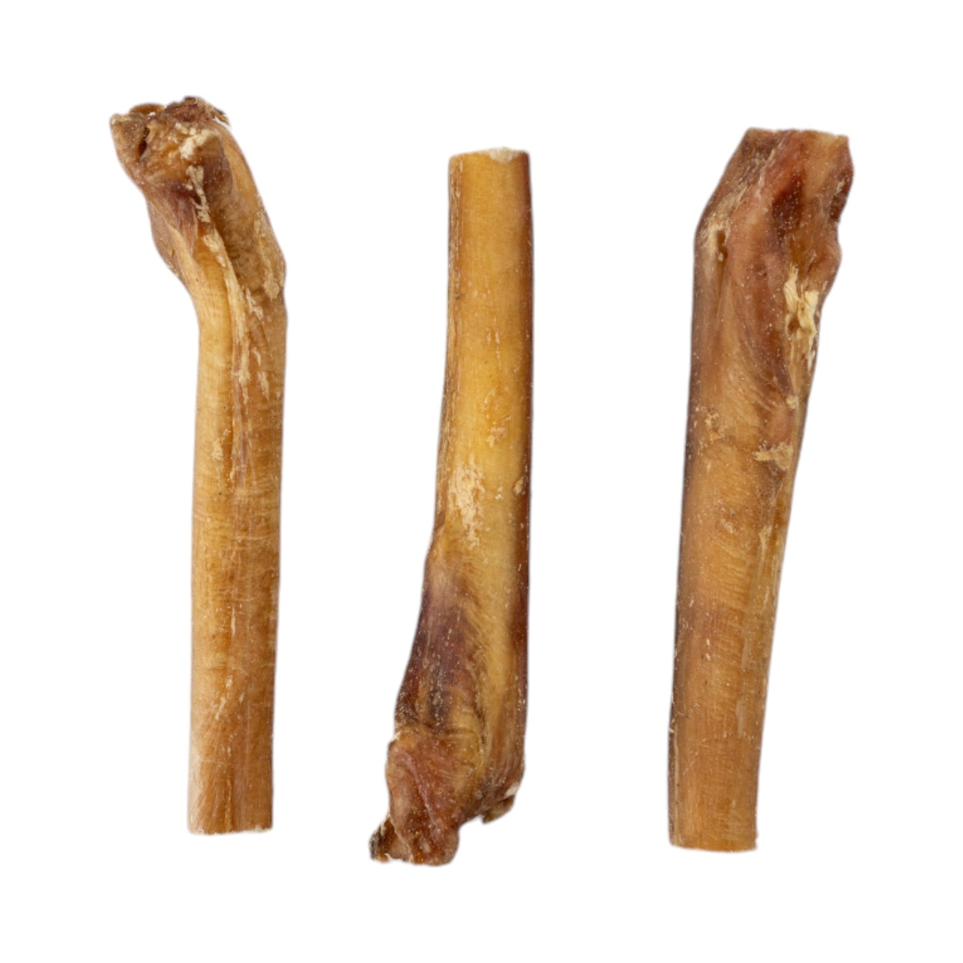 Three pieces of all-natural beef bully sticks for dogs from American Pet Supplies, ideal for chewing