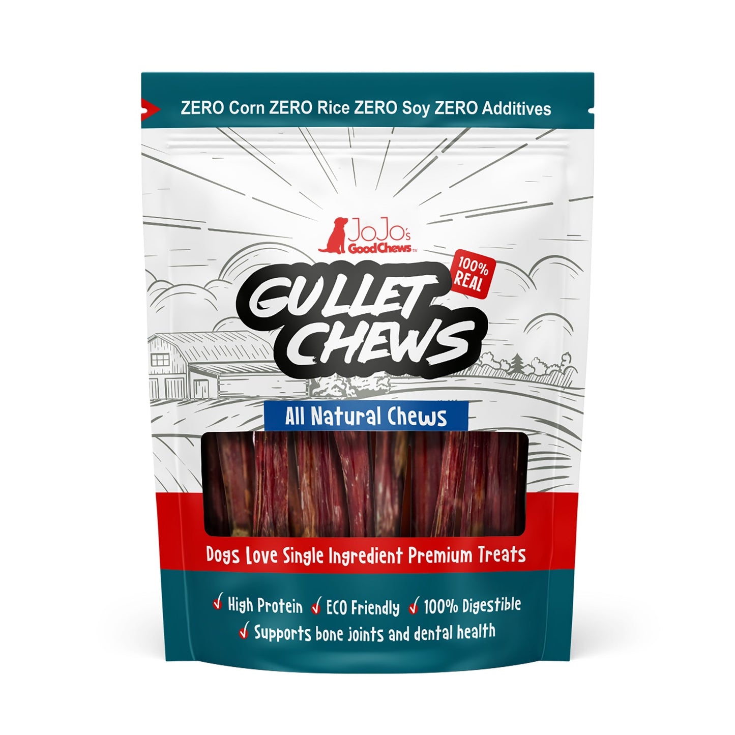 JoJo's Good Chews All Natural Beef Gullet Sticks for Dogs in Eco-Friendly Packaging