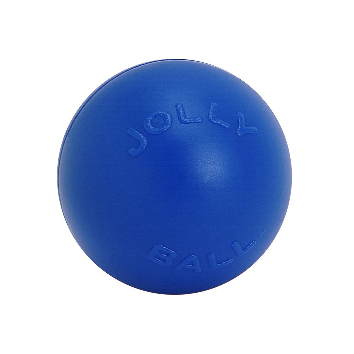 Jolly Pets Jolly Ball in bright blue, a Push-n-Play interactive dog toy for active playtime
