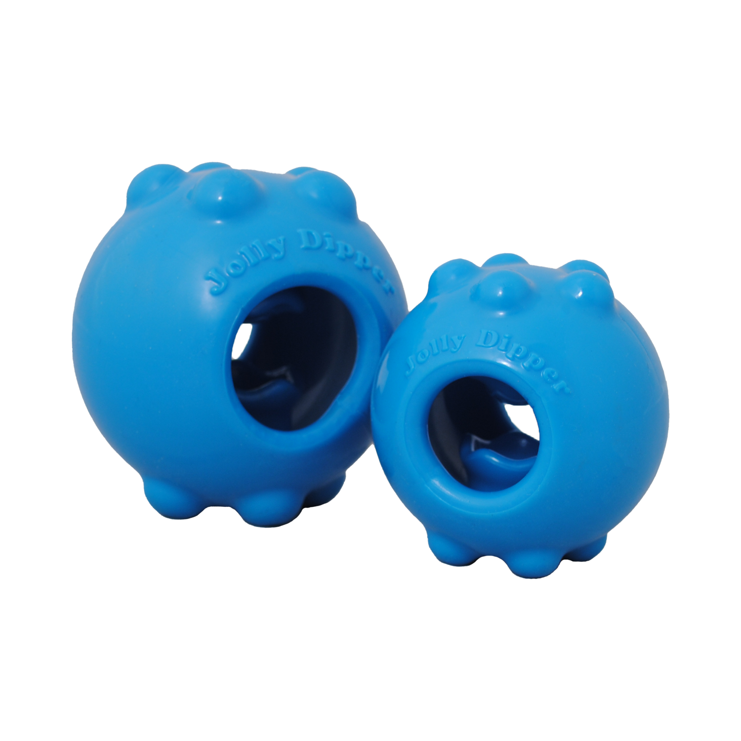 Jolly Dipper dog toy in blue, designed for interactive play and easy retrieval for your dog