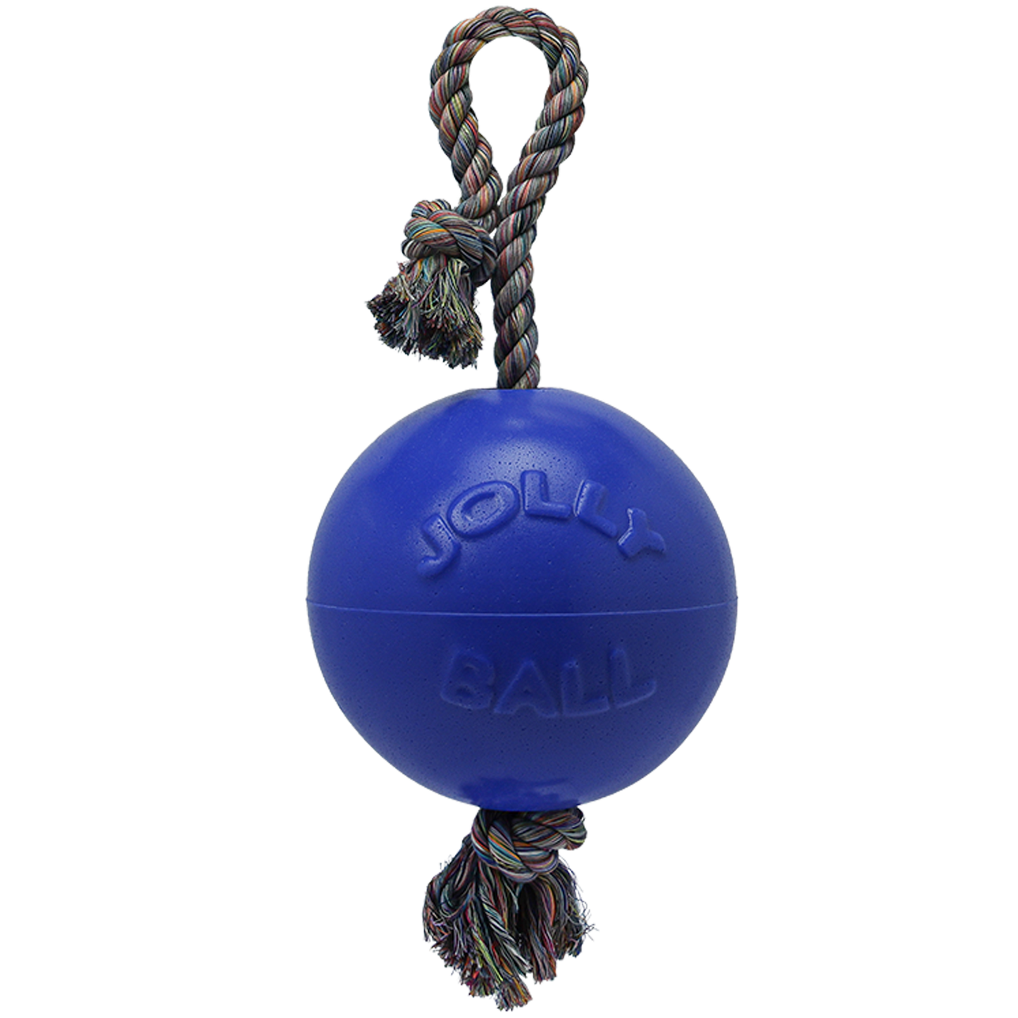 Jolly Pets blue dog rope ball toy with a durable rope for tugging and fetching activities